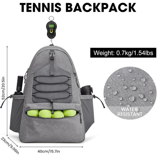 White Lightweight Water Resistant Tennis Backpack - Multi-Pocket Sports Bag for Rackets, Balls & Gear