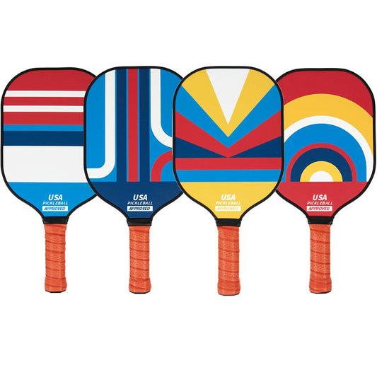 Style 3 Colorful Geometric Patterns Fiberglass Pickleball Paddle Set - 2 Paddles, 4 Balls, and Portable Carry Bag for Outdoor Play